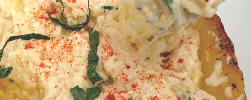 Spaghetti Squash Cauliflower Alfredo Boats
