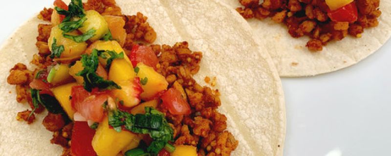 Tempeh Tacos with Peach Salsa