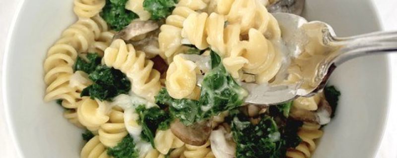 Lighter Kale and Mushroom Mac and Cheese