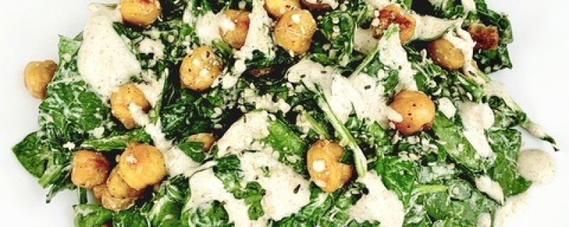 Spinach Caesar with Chickpea Croutons