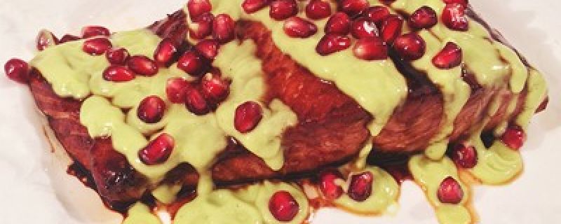 Pomegranate Lime Glazed Salmon with Avocado Crema_thumb